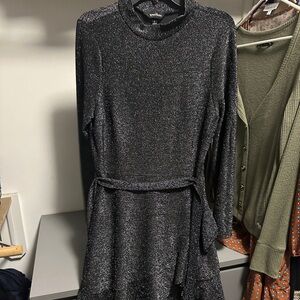 Juniors Dress size Large black sparkles with ruffle hem & tie waist